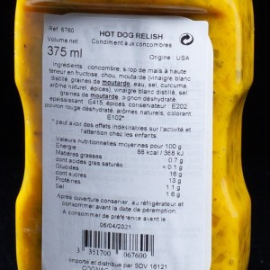 Sauce hot dog relish Heinz 375g  Amériques