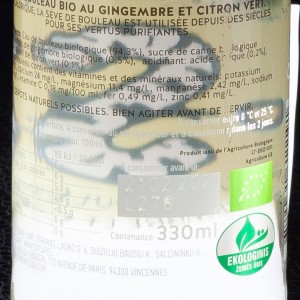 Eau de Bouleau gingembre, citron vert 33cl  Eaux aromatisées