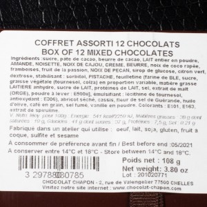 Coffret assorti 12 chocolats Chapon 108g  Bonbons chocolat