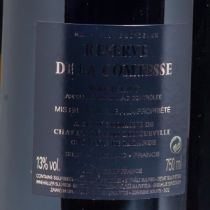 Vin rouge Réserve de la comtesse Pauillac 2009 75cl  Vins rouges