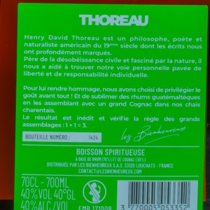 Thoreau 40% Rhum et Cognac 70cl  Cave à rhums