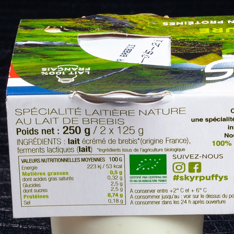 Yaourt de brebis Bio Skyr Puffy's 2x125g