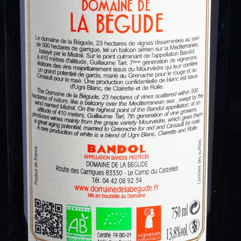 Vin rouge Bandol 2018 Domaine de la Bégude 75cl  Vins rouges