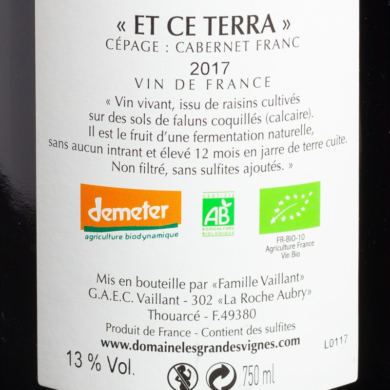 Vin Rouge Et Ce Terra Amphore 2017 Domaine Les Grandes Vignes 75cl  Vins rouges