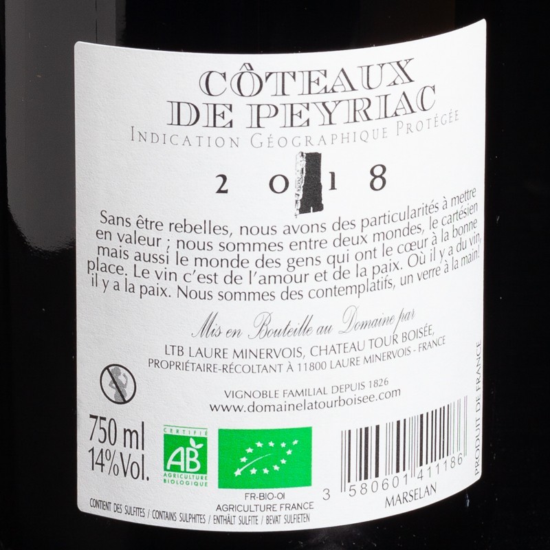 Vin rouge IGP de Peyrac Marselan Bel Serrat 2018 Domaine Tour Boisée 75cl  Vins rouges