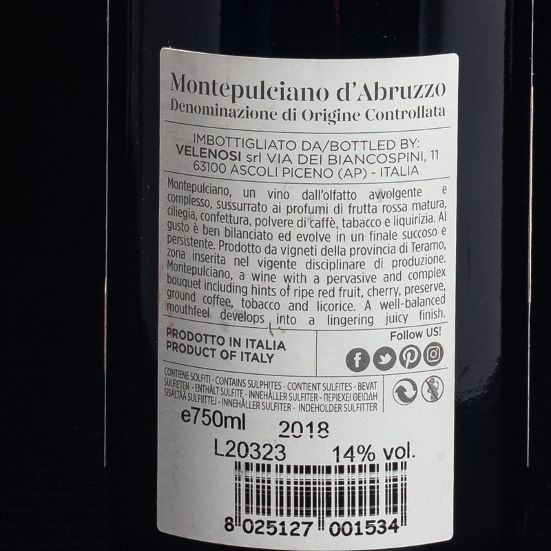 NPT - Vin rouge Prope Montepulciano d'Abruzzo 2018 Domaine Velenosi  Accueil