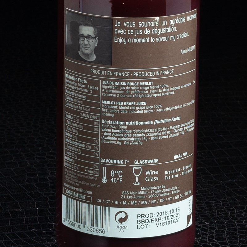 Jus de raisin rouge merlot 33cl Alain Milliat  Jus de fruits