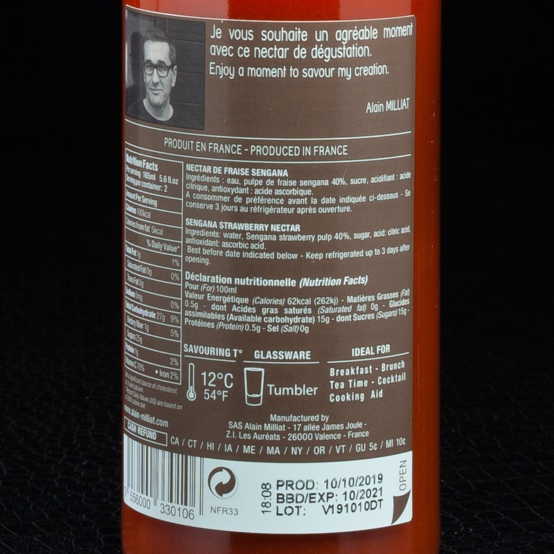 Nectar de fraise sengana 33cl Alain Milliat  Jus de fruits