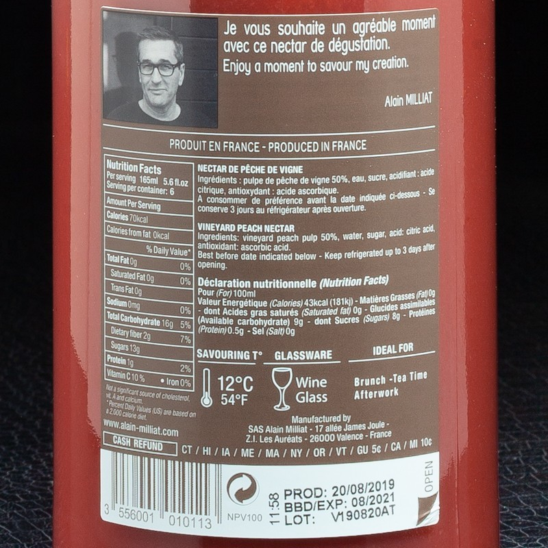 Nectar de pêche de vigne 1L Alain Milliat  Jus de fruits