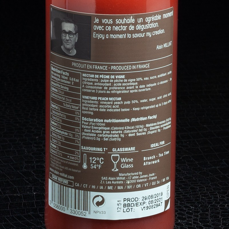 Nectar de pêche de vigne 33cl Alain Milliat  Jus de fruits