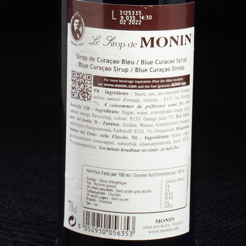 Sirop curaçao bleu 70cl Monin  Sirops