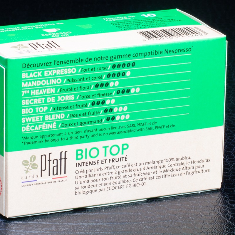 Capsules bio top café intense et fruité x10 Pfaff  Capsules et dosettes