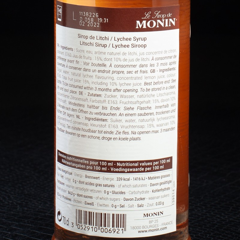 Sirop litchi 70cl Monin  Sirops