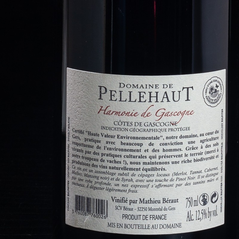 Vin rouge Harmonie de Gascogne IGP 2019 Domaine de Pellehaut 75cl  Vins rouges