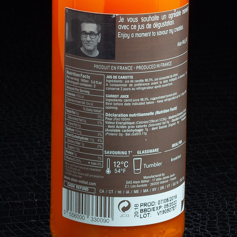 Jus de carotte 33cl Alain Milliat  Jus de légumes