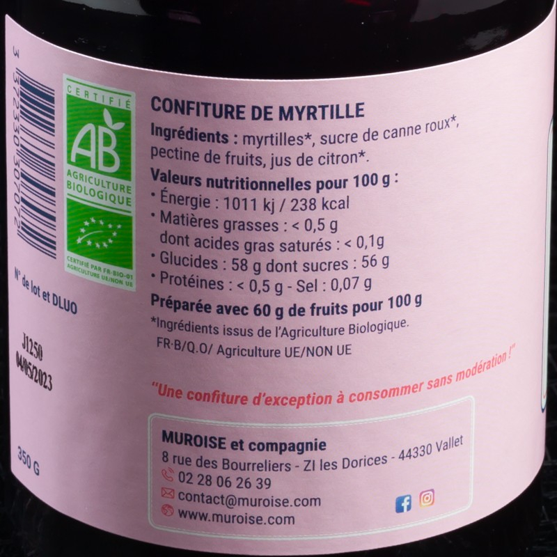 Confiture myrtille 350g Muroise  Confitures