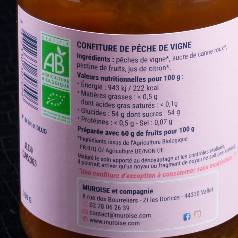 Confiture pêche de vigne 350g Muroise  Confitures