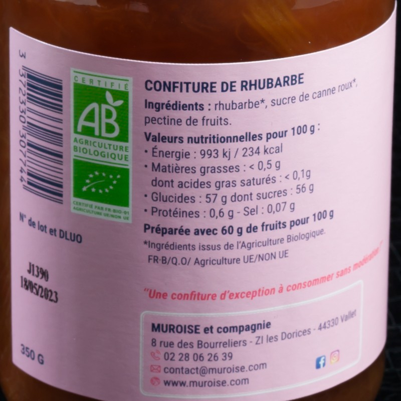Confiture rhubarbe rouge 350g Muroise  Confitures