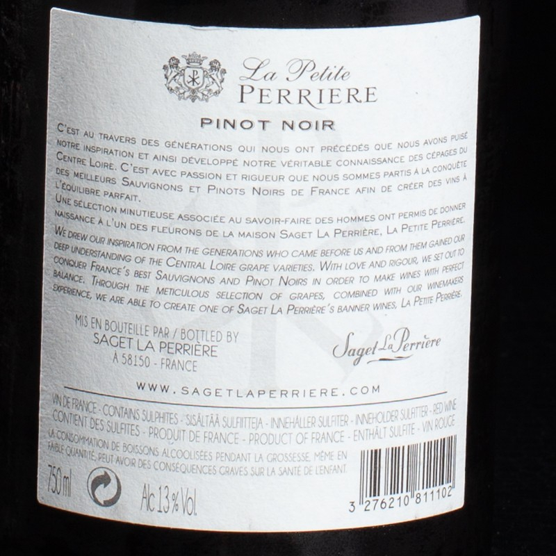 Vin rouge La Petite Perrière Pinot Noir 2020 Maison Saget 75cl  Vins rouges