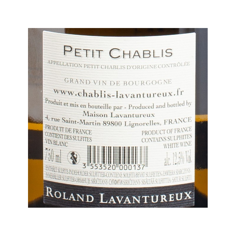 Vin blanc Petit Chablis 2022 Maison Lavantureux 75cl  Vins blancs