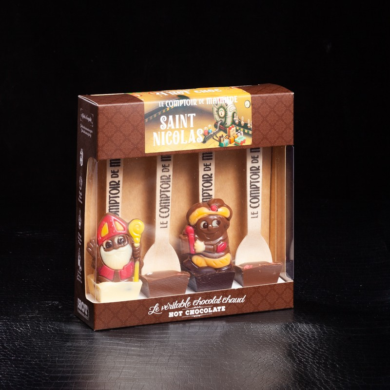 Coffret 4 hot chocolate Saint-Nicolas Le comptoir de Mathilde 120g  Préparations pour boissons chaudes