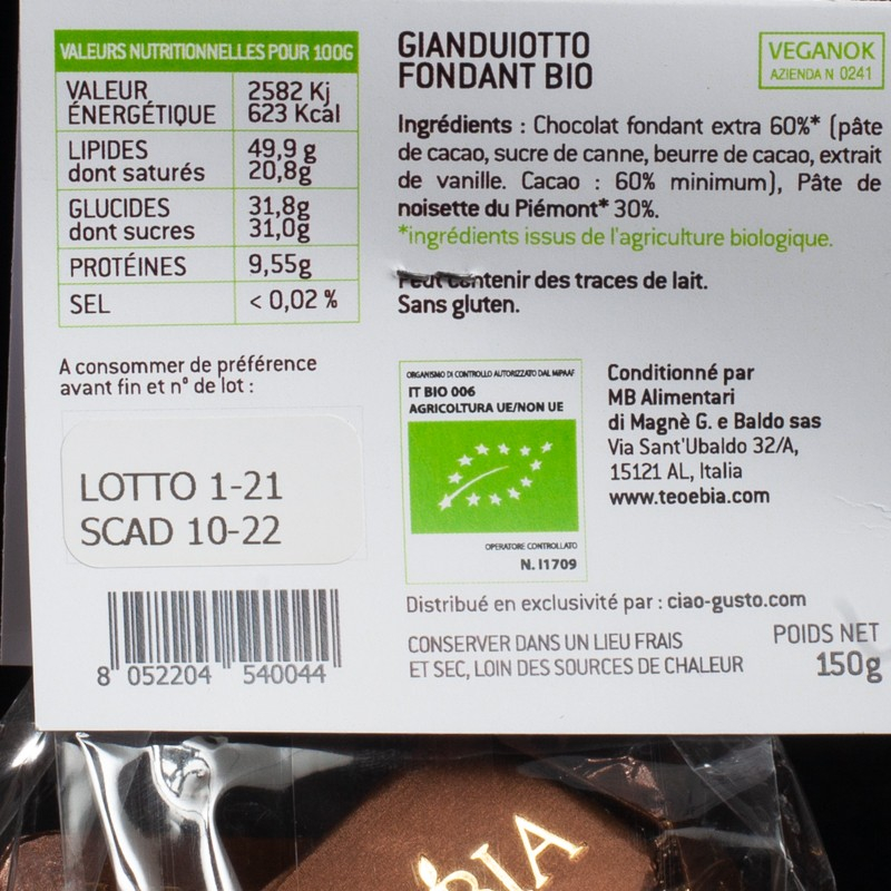 Gianduiotto bio Teo & Bia 150g