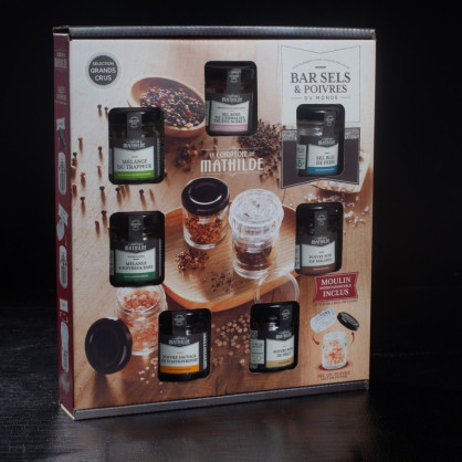 Coffret bar à sels et poivres du monde 145g Le comptoir de Mathilde  Coffret salé