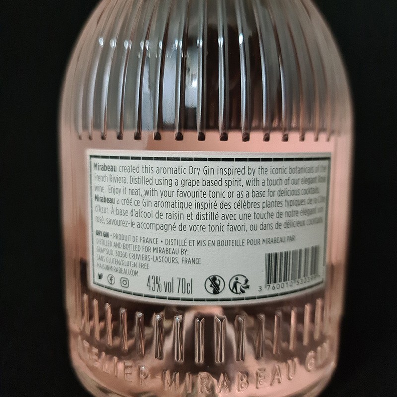 Gin rosé Mirabeau 43% 70cl  Gins aromatisés