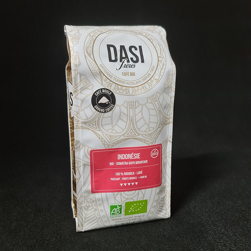 Café moulu Indonésie Gayo bio Dasi Frères 250g  En grain et moulu