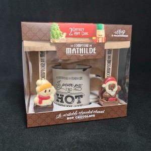 Coffret 2 hot chocolate avec mug de Noël Le comptoir de Mathilde 250g  Préparations pour boissons chaudes