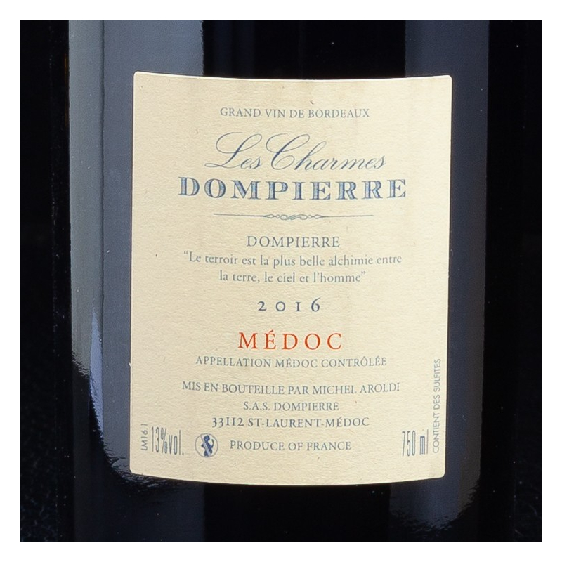 NPT - Vin rouge Médoc 2016 Les Charmes de Dompierre 75cl  Accueil
