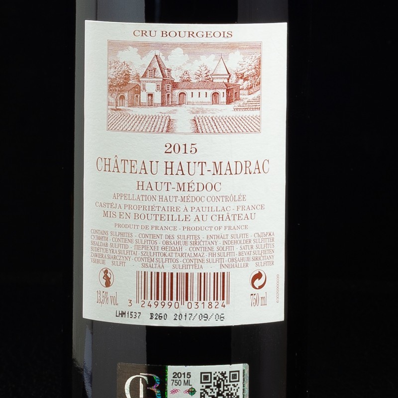 Vin rouge Haut Médoc 2015 Château Haut Madrac 75cl  Vins rouges