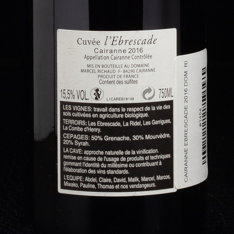NPT - Vin rouge Cairanne Ebrescade 2016 Domaine Richaud 75cl  Accueil