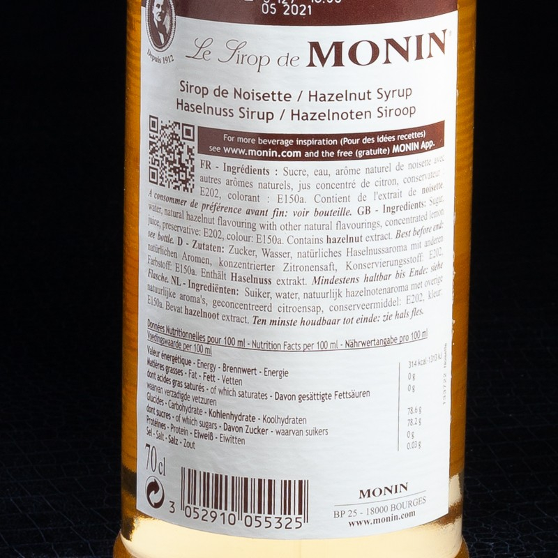 Sirop noisette 70cl Monin  Sirops