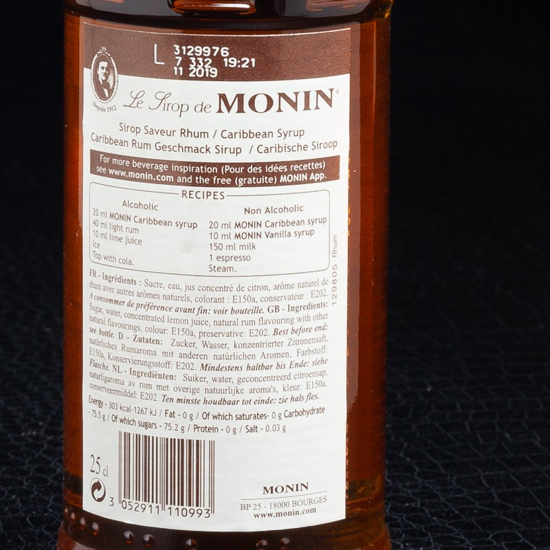 Sirop rhum 25cl Monin  Sirops