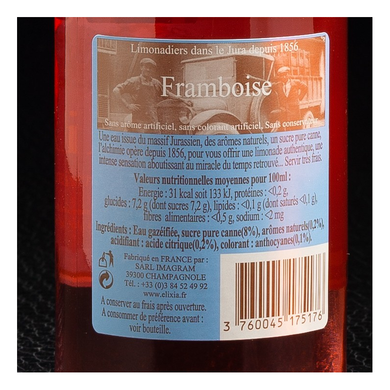 Limonade framboise 33cl Elixia  Limonades, limes et tonics