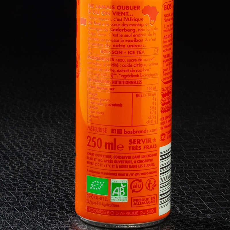 Ice tea pêche 25cl Bos  Sodas