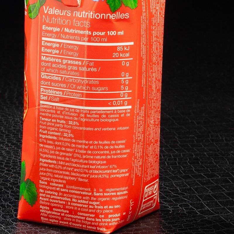 Infusion glacé bio cassis, grenade, menthe poivrée 33cl Infusion  Infusions glacées