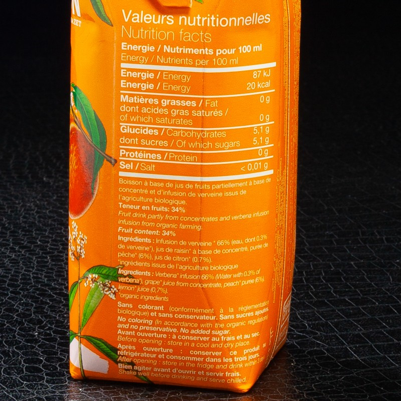 Infusion glacé bio pêche, citron, verveine 33cl Infusion  Infusions glacées