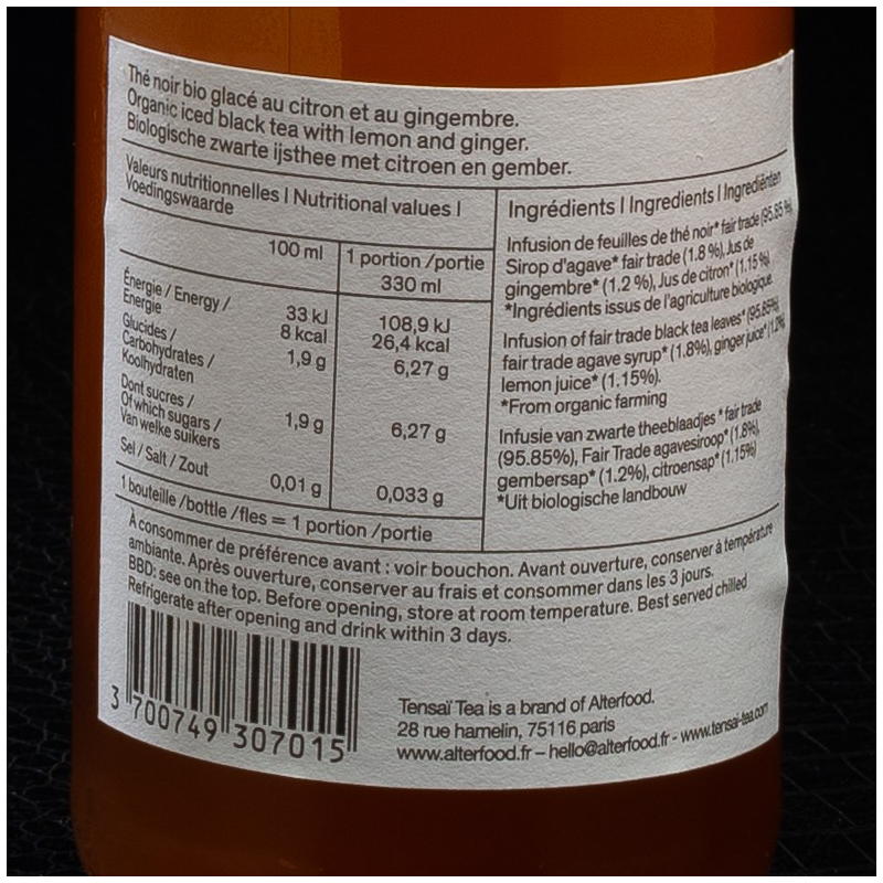 Thé noir gingembre 33cl Tensaï Tea  Thés glacés