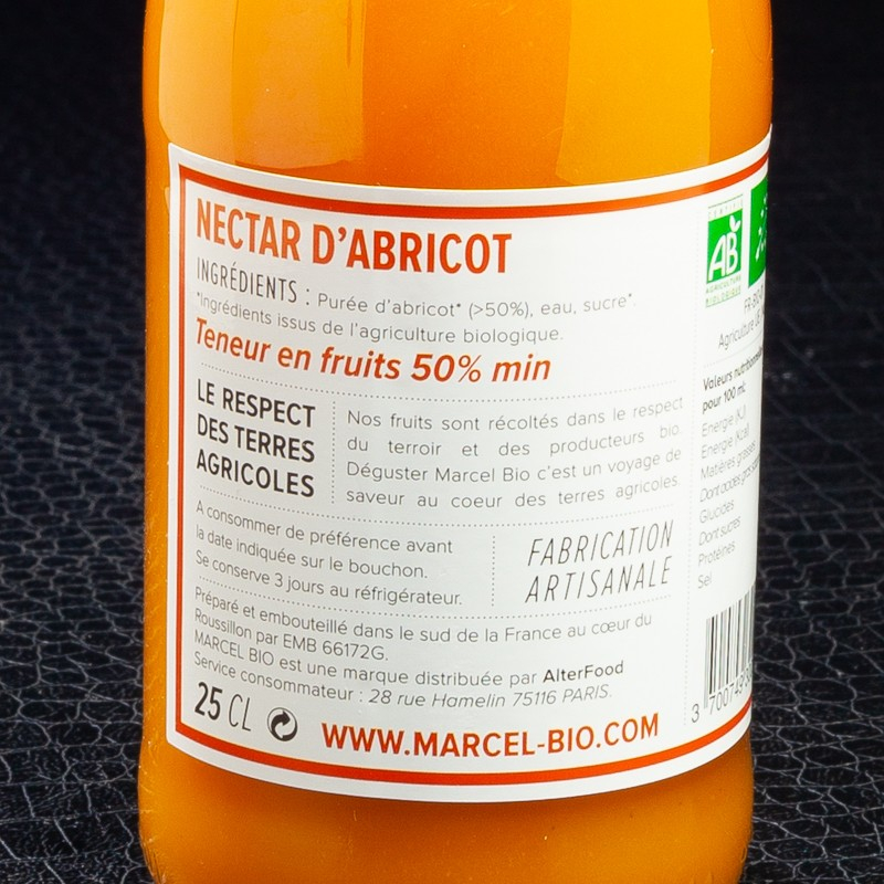 Nectar d’abricot 25cl Marcel Bio  Jus de fruits