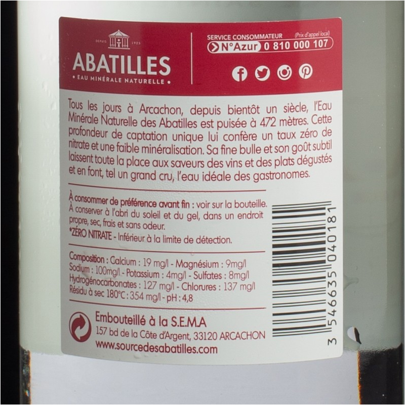Eau pétillante 75cl Abatilles  Eaux gazeuses