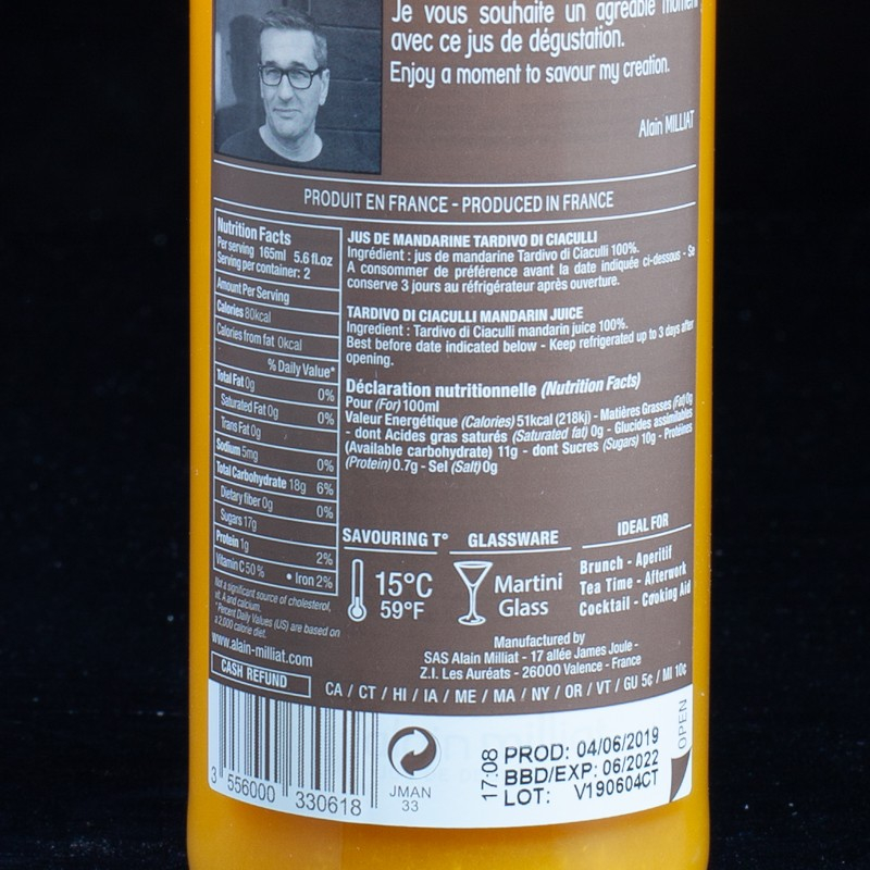 Jus de mandarine 33cl Alain Milliat  Jus de fruits