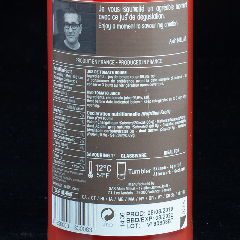 Jus tomate rouge 33cl Alain Milliat  Jus de légumes