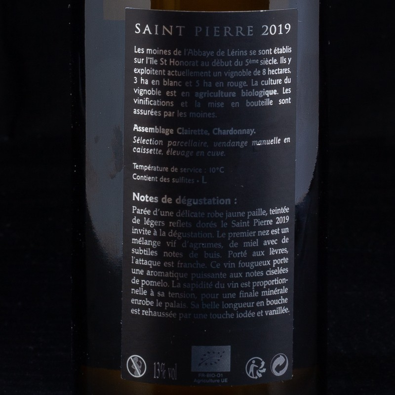 Vin blanc Saint Pierre 2019 Abbaye de Lérins 75cl  Vins blancs