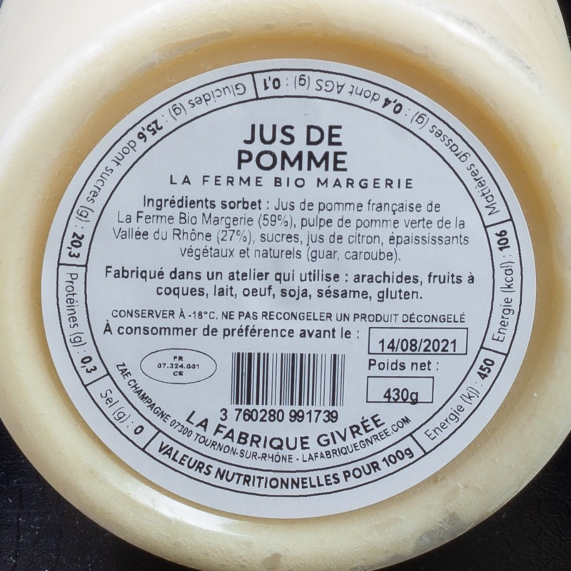 Glace jus de pomme La Fabrique Givrée 600ml  Glaces en pots