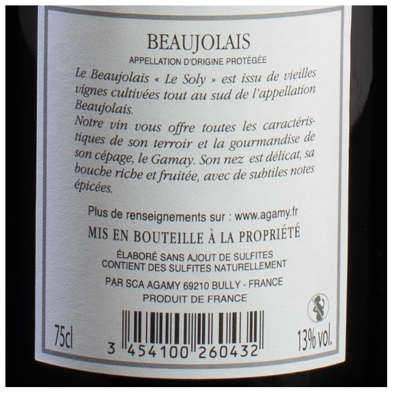Vin rouge Beaujolais Nouveau Le Soly 2020 75cl  Vins rouges
