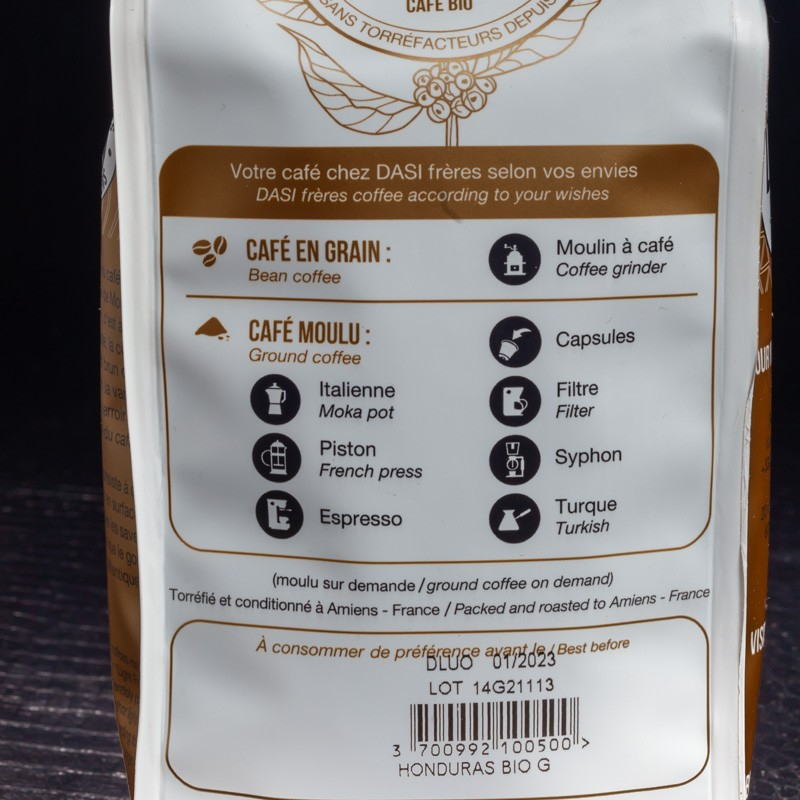 Honduras café bio grains 250g Dasi Frères  Grains