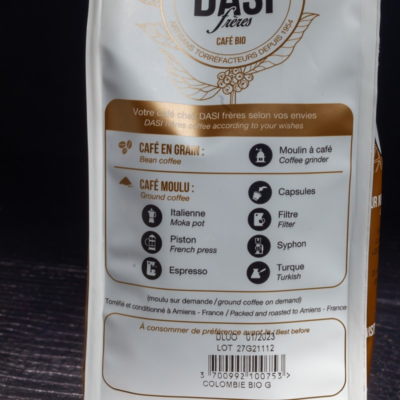 Colombie café bio grains 250g Dasi Frères  Grains