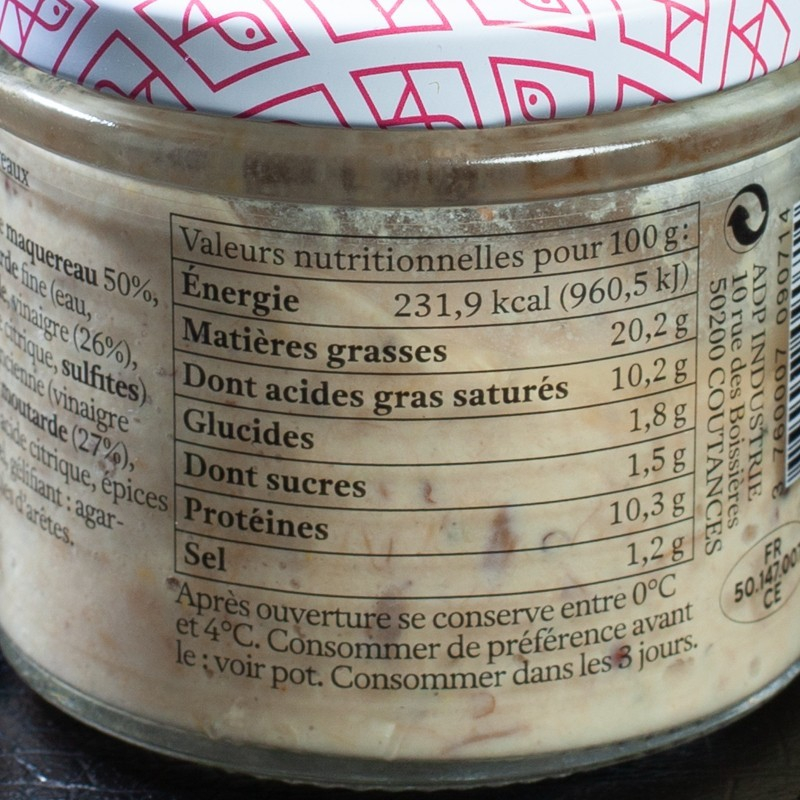 Rillettes de maquereaux à la moutarde 90g L'Atelier du Poissonnier  Terrines et pâtés